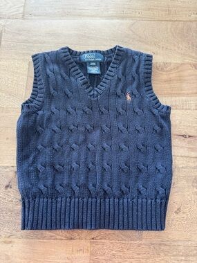 Polo by Ralph Lauren Navy Cable-Knit V-Neck Sweater Vest size 24 months